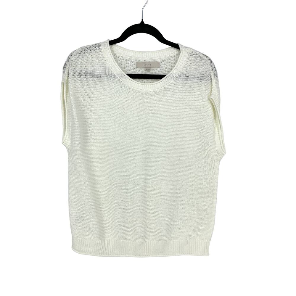 LOFT Sweater Women's Size Medium Cap Sleeve Crew Neck Cream White